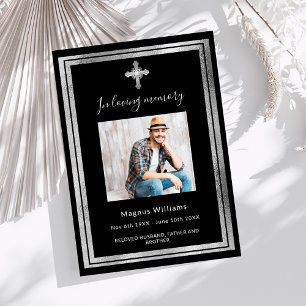 Invitación Foto de plata negra del funeral de la vida