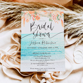 Invitación Foto de playa acuarela floral boho ducha de novia