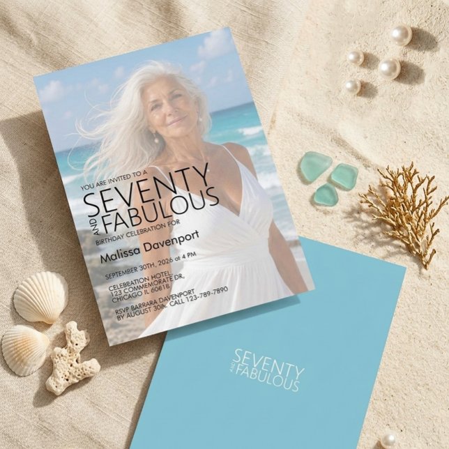 Invitación Foto de Playa Setenta y Fabulosa Cumpleaños 70 (Seventy and Fabulous Beach Photo 70th Birthday Invitation)