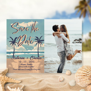 Invitación Foto de Playa Vintage Tropical para Salvar la Fech