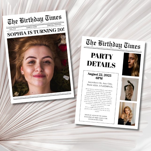 Invitación Foto de portada de periódico de la fiesta de cumpl (Subido por el creador)