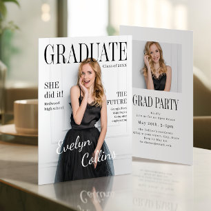 Invitación Foto de portada de revista atemporal de graduación
