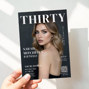 Invitación Foto de portada de revista elegante con código QR 