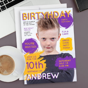 Invitación Foto de portada de revista morada amarilla brillan