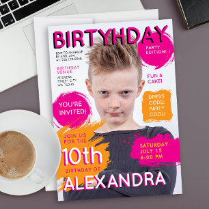 Invitación Foto de portada de revista naranja rosa linda para