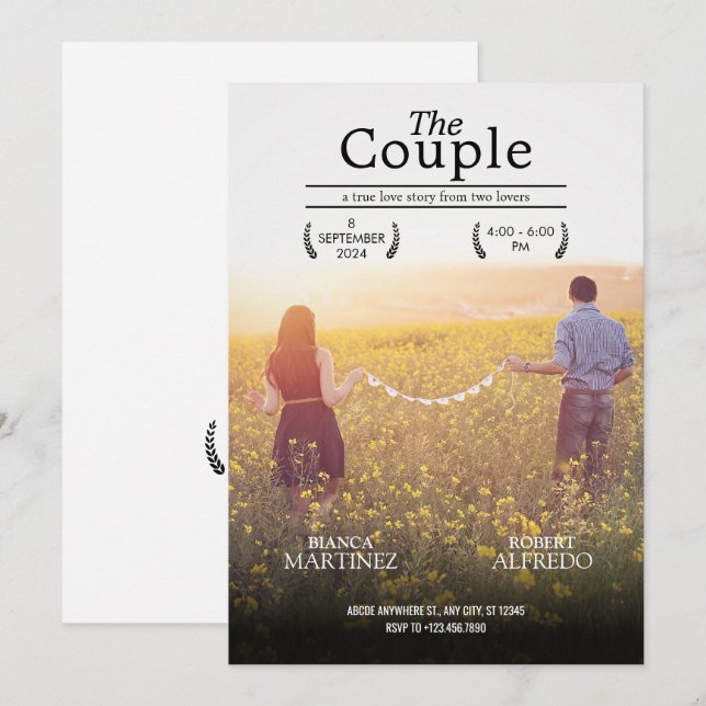 Invitación Foto de poster de cine de estética romántica (Anverso / Reverso)
