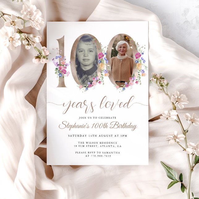 Invitación Foto de primavera floral 100 cumpleaños (Subido por el creador)