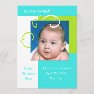 Invitación Foto De Primavera Fresca Baby Shower Azul Y Verde