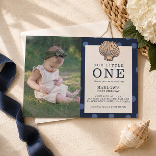 Invitación Foto de primer cumpleaños con conchas costeras ele