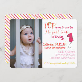 Invitación Foto de primer cumpleaños con tema de globo chica