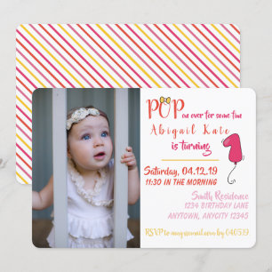Invitación Foto de primer cumpleaños con tema de globo chica