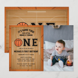 Invitación Foto de primer cumpleaños de Baloncesto