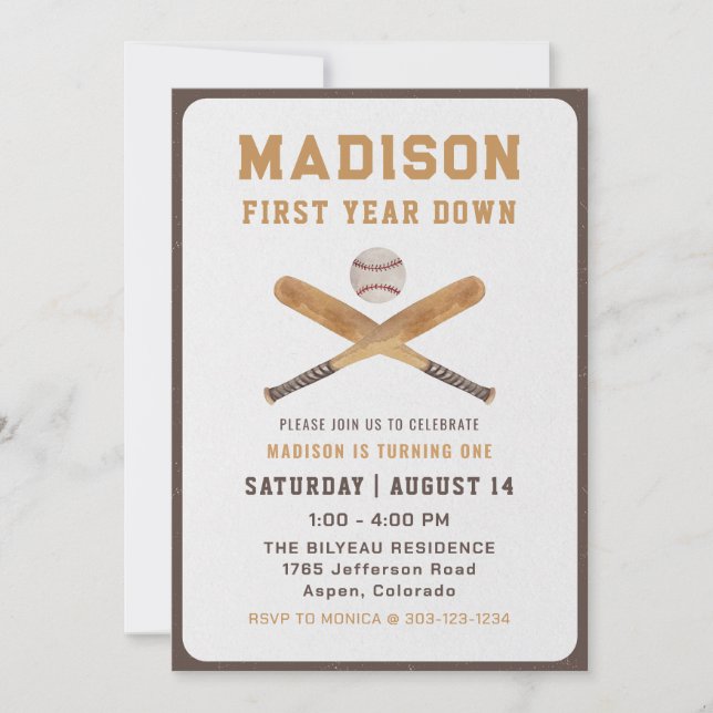 Invitación Foto de primer cumpleaños de Baseball Boy (Anverso)