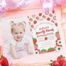 Foto de primer cumpleaños de Berry Rojo Cute Pink