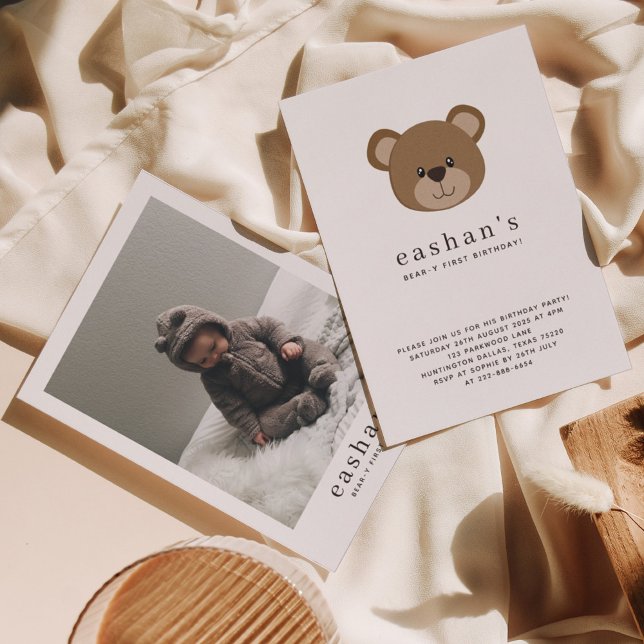 Invitación Foto de primer cumpleaños de Cute Bear (Subido por el creador)