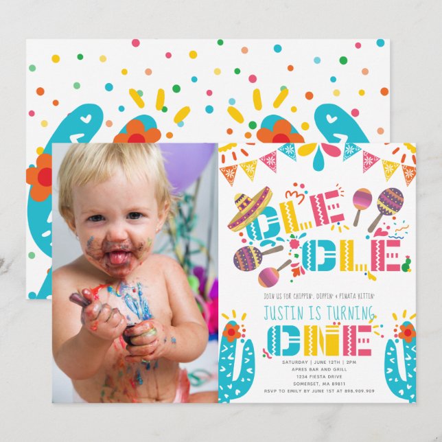 Invitación Foto de primer cumpleaños de Fiesta Mexicana (Anverso / Reverso)