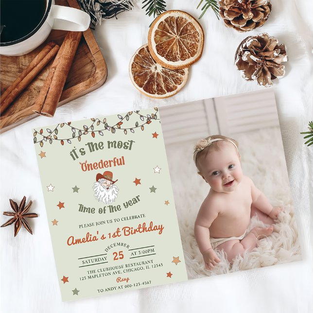 Invitación Foto de primer cumpleaños de Navidades de Santa Ma (Subido por el creador)