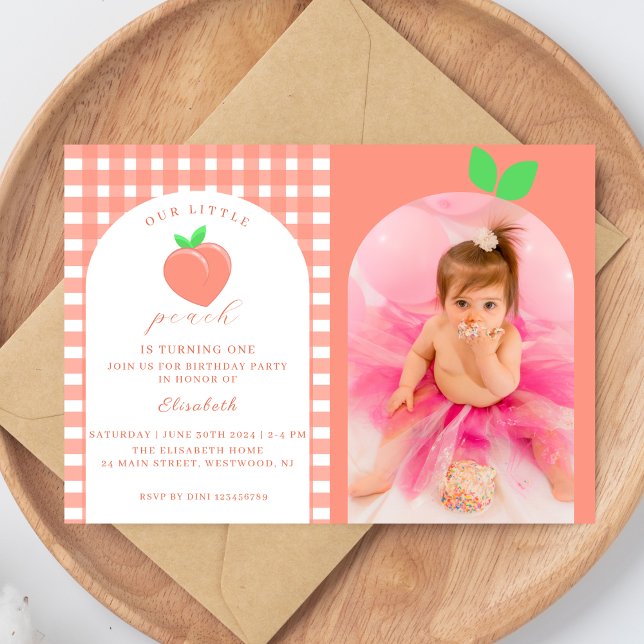 Invitación Foto de primer cumpleaños de One Sweet Peach (Subido por el creador)