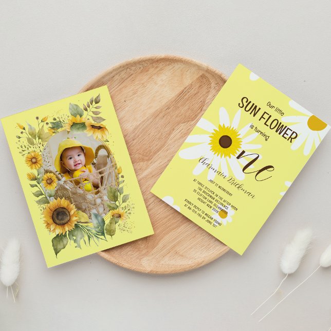 Invitación Foto de primer cumpleaños de Rubor Pink Sun Flower (Subido por el creador)