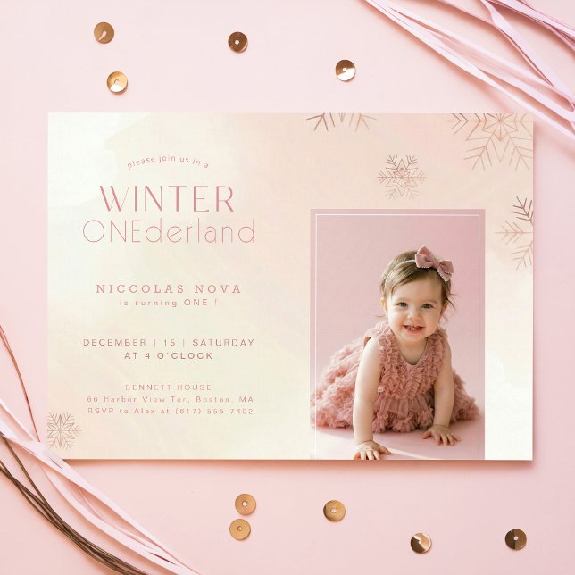 Invitación Foto de primer cumpleaños de Snowflake Winter Oned (Subido por el creador)