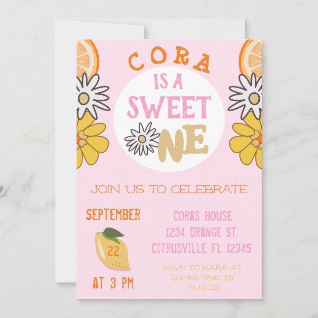 Invitación Foto de primer cumpleaños de Sweet One Pink Fruit (Anverso)