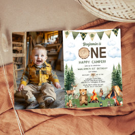 Invitación Foto de primer cumpleaños de un Camper feliz