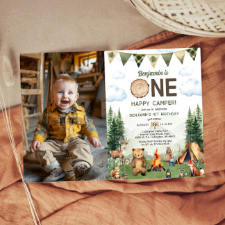 Invitación Foto de primer cumpleaños de un Camper feliz