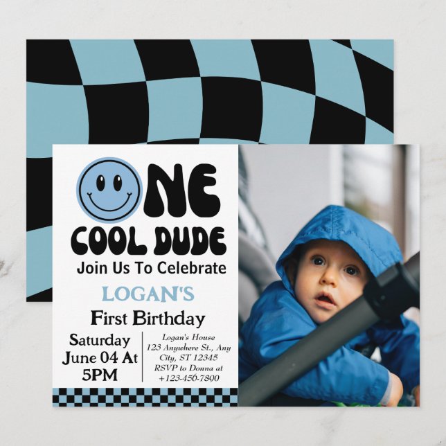 Invitación Foto de primer cumpleaños de un chico de Guay (Anverso / Reverso)