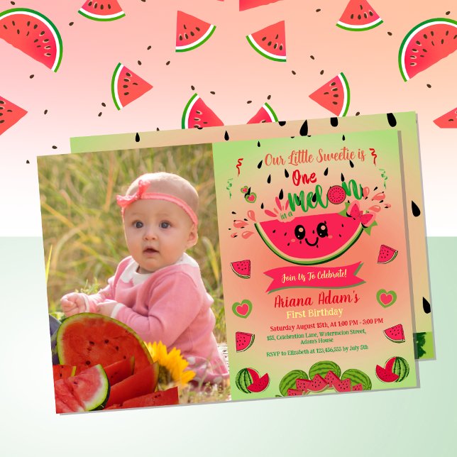 Invitación Foto De Primer Cumpleaños De Una sandía De Melón (Subido por el creador)