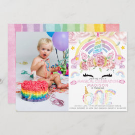 Invitación Foto de primer cumpleaños de unicornio mágica Fies