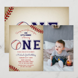 Invitación Foto de primer cumpleaños del béisbol