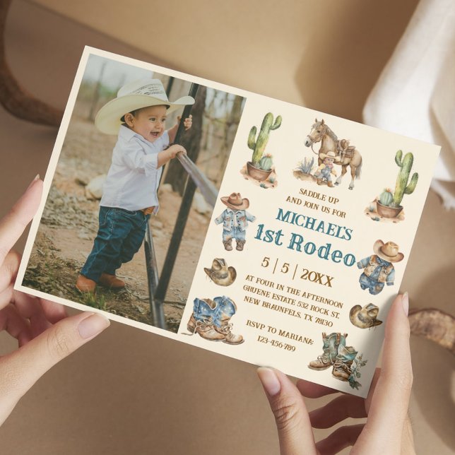 Invitación foto de primer cumpleaños del niño de rodeo del oe (Subido por el creador)