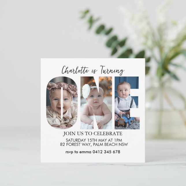 Invitación Foto de primer cumpleaños mínima Fiesta de primer  (Anverso de pie)