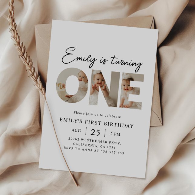 Invitación Foto de primer cumpleaños mínima Fiesta de primer  (Subido por el creador)