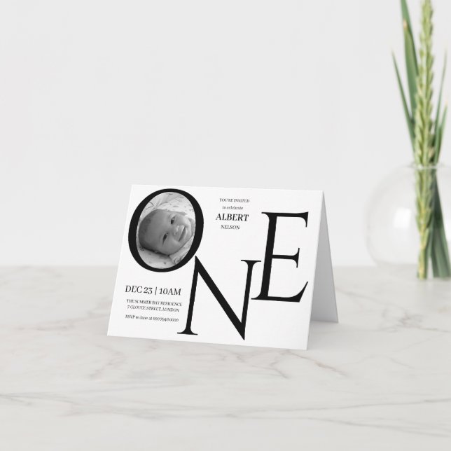 Invitación Foto de primer cumpleaños personalizable ONE (Anverso)