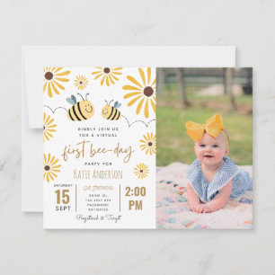 Invitación Foto de primer día virtual del girasol amarillo de