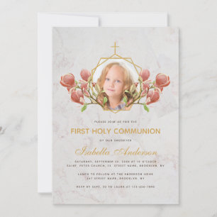 Invitación Foto de Primera Comunión de Niña con Mármol de Mag