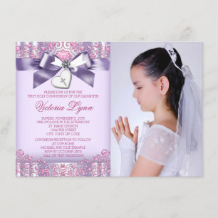 Invitación Foto de Primera Comunión Rosa Lavanda