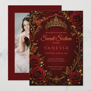 Invitación foto de princesa dulce 16 roja