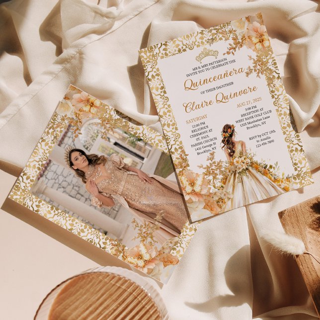 Invitación Foto de princesa floral en flor radiante Quinceane (Subido por el creador)
