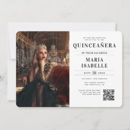 Invitación Foto de Princesa Moderna Código QR Quinceañera