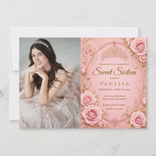 Invitación foto de princesa rosa dulces 16