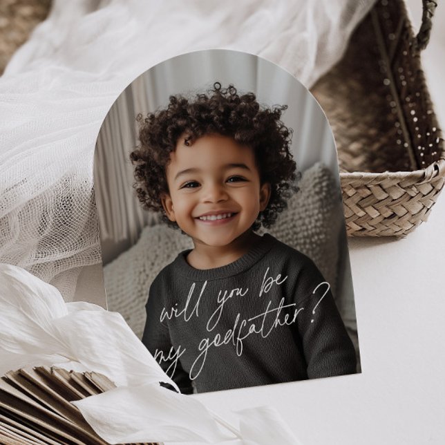 Invitación Foto de propuesta manuscrita de padrino  (Zazzle Godfather Handwritten Proposal Photo Arch  Invitation (Front))