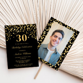 Invitación Foto de Purpurina Black & Gold Treinta y trescient