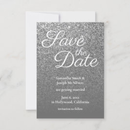 Invitación Foto de Purpurina Gray Ombre Silver Guardar fecha