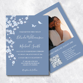 Invitación Foto de QR Code Dusty Blue Cherry Blossom | BODA
