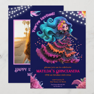 Invitación Foto de Quinceañera Catrina del Día de Muertos