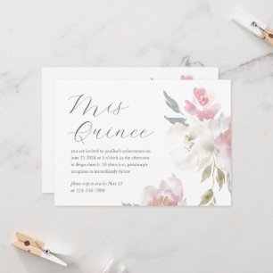 Invitación Foto de Quinceañera con bonito Floral Rosa 15º cum