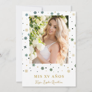 Invitación Foto de Quinceañera con Copo de Nieve Dorado Falso
