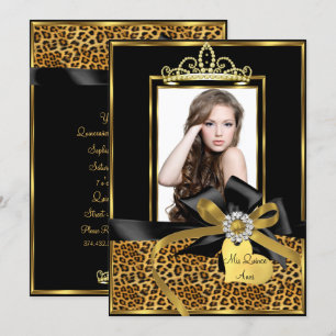 Invitación Foto de Quinceañera con Estampado de Leopardo Negr
